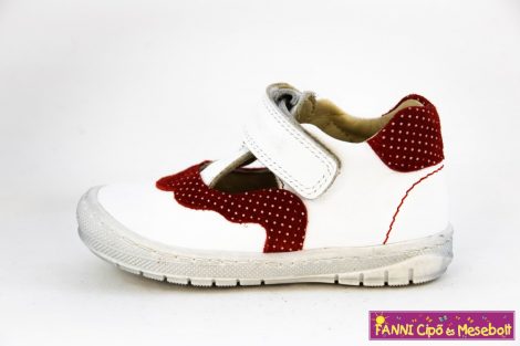 Szamos lány felvezetőpántos szandálcipő/balerinacipő 20-24 fehér-piros pöttyös