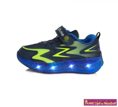D.D. step fiú LED-villogós sportcipő 30-35 kék-neonzöld