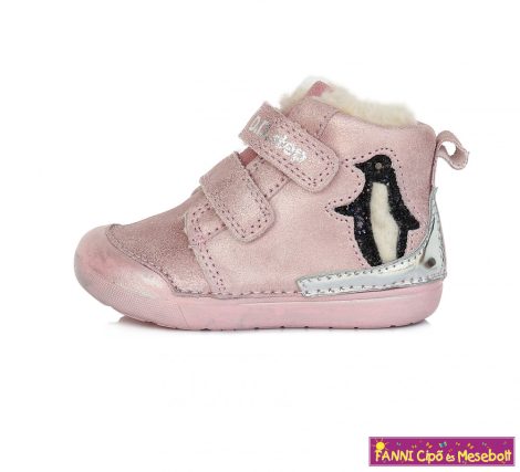 D.D. step lány téli bélelt vízlepergető gyerekcipő 20-25 rózsaszín pingvines